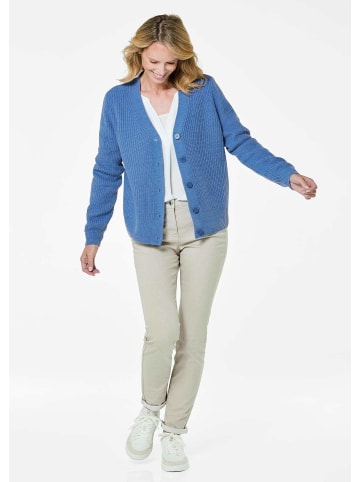 GOLDNER Elegante Strickjacke mit V-Ausschnitt in blau
