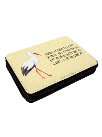 Mr. & Mrs. Panda Etui Storch mit Spruch in Gelb Pastell