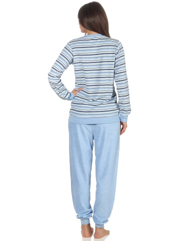 NORMANN Frottee Pyjama Schlafanzug Bündchen Streifen - 49929 in hellblau