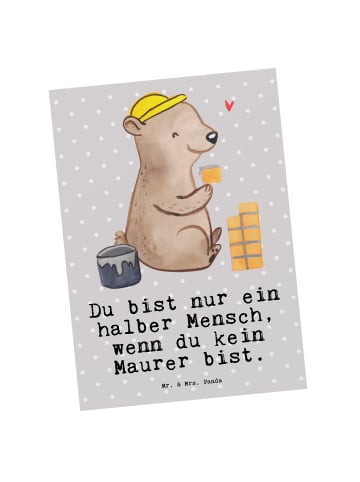 Mr. & Mrs. Panda Postkarte Maurer Herz mit Spruch in Grau Pastell