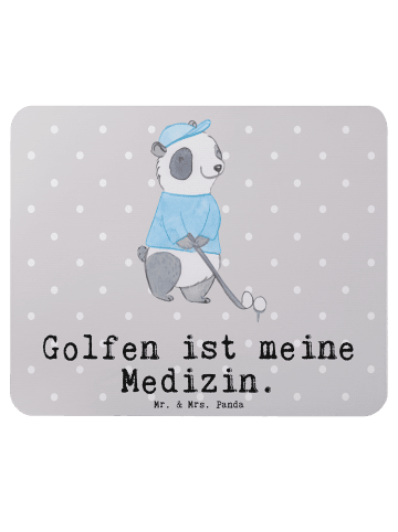 Mr. & Mrs. Panda Mousepad Panda Golfen mit Spruch in Grau Pastell