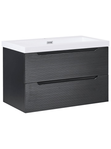 Beliani Badezimmerschrank mit Spiegel MAKANA in Schwarz/Weiß