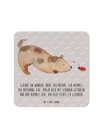 Mr. & Mrs. Panda Bierdeckel Hund Marienkäfer mit Spruch in Grau Pastell