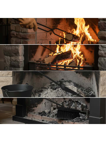 relaxdays 5-tlg. Kaminbesteck-Set in Schwarz/ Silber