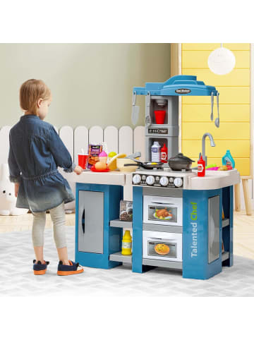 COSTWAY Kinderküche mit 67 Zubehör in Blau
