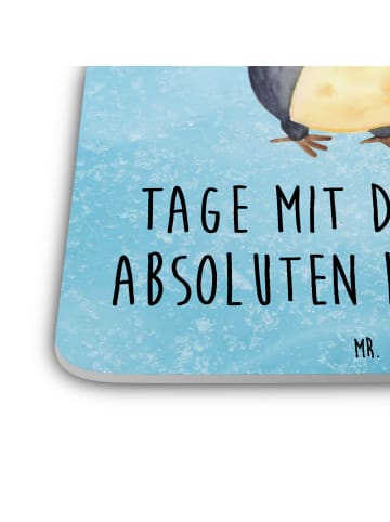 Mr. & Mrs. Panda Bierdeckel Pinguin umarmen mit Spruch in Eisblau