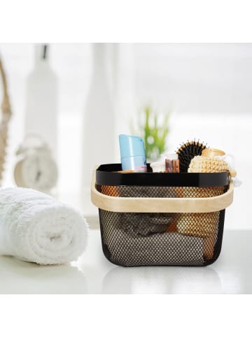 relaxdays 2 x Drahtkorb in Schwarz/ Natur - (B)26 x (H)17,5 x (T)24 cm