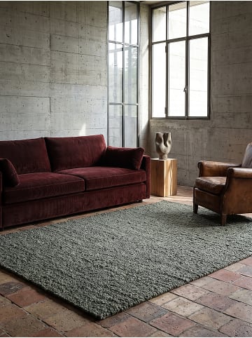 Teppich Kurzflor für Fußbodenheizung GLAVEN naturlook Wohnzimmer in Grün-Grau