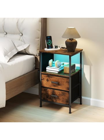 COSTWAY Nachttisch mit LED und Ladestation in Braun