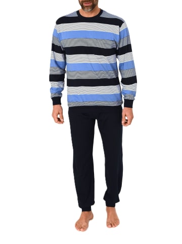 NORMANN Langarm Schlafanzug Pyjama Bündchen Streifen - 86587 in blau