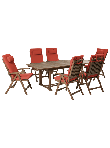 Beliani 13-tlg Gartentisch Set AMANTEA PREMIUM in Braun/Rot