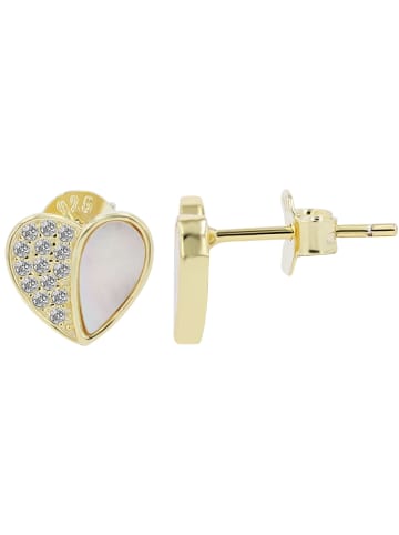 Adeliás Damen Ohrringe – Ohrstecker aus 925 Silber mit Perlmutt in gold