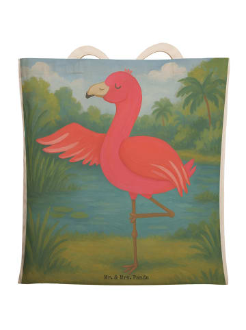 Mr. & Mrs. Panda Einkaufstasche Flamingo Yoga Design ohne Spruch in Weiß