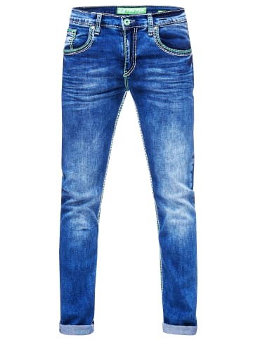 Rusty Neal Jeans Hose "LEVIN" mit Neon Grüner Kontrast-Naht  in Blau