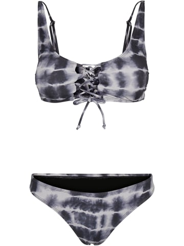 Urban Classics Urban Classics Damen Ladies Lace Up Tie Dye Bikini in black/white