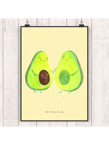 Mr. & Mrs. Panda Poster Avocado Pärchen ohne Spruch in Gelb Pastell