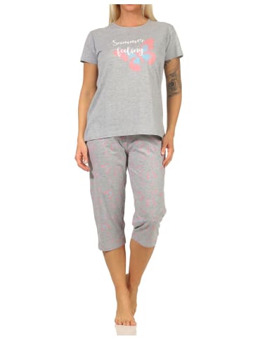 NORMANN Kurzarm Capri Schlafanzug Pyjama Schmetterlings - 66906 in grau