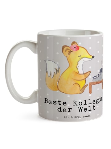 Mr. & Mrs. Panda Kaffeebecher Fuchs Beste Kollegin der Welt mit ... in Grau Pastell