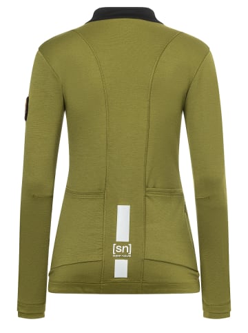 super.natural Merino Fahrradtrikot W GRAVA LS JERSEY in olivgrün-schwarz