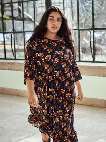 ONLY Carmakoma Midi 3/4 Langarm Tunika Kleid Plus Size Übergrößen CARNOVA in Schwarz