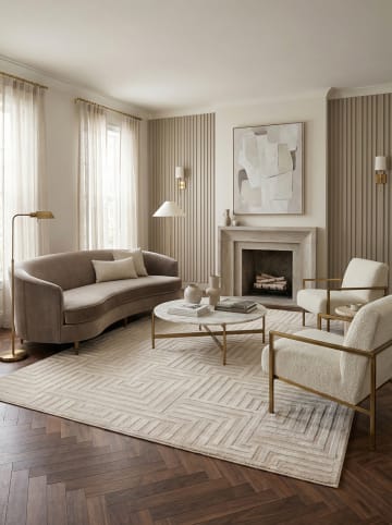 KADIMA DESIGN Teppich Kurzflor Waschbar 3D ILLER Strapazierfähig OEKO-TEX in Beige