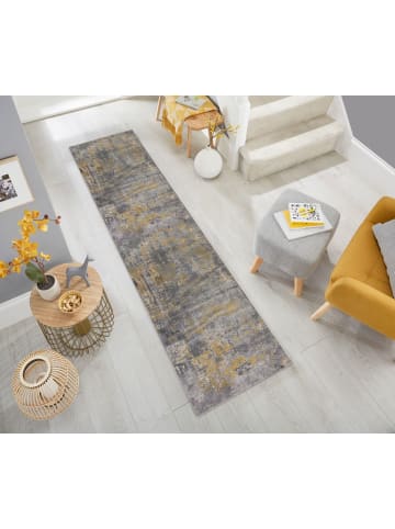 KADIMA DESIGN Kurzflor-Teppich Pflegeleicht DEE Abstrakt Strapazierfähig in Gelb-Grau