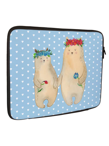 Mr. & Mrs. Panda Laptop Tasche Bären mit Blumenkranz ohne Spruch in Blau Pastell