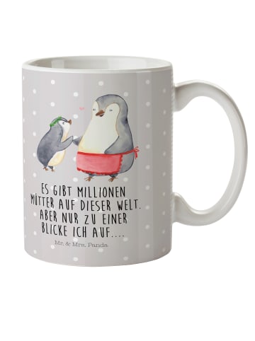 Mr. & Mrs. Panda Trinkbecher Pinguin mit Kind mit Spruch in Grau Pastell