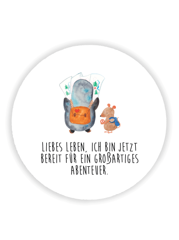 Mr. & Mrs. Panda Rund Magnet Pinguin & Maus Wanderer mit Spruch in Weiß