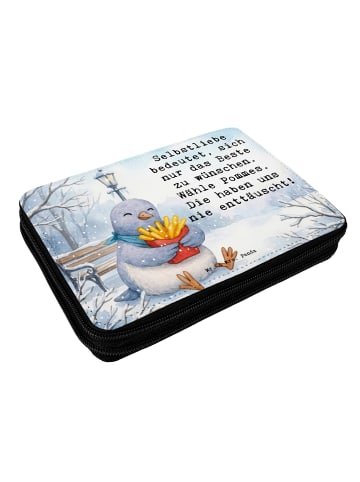 Mr. & Mrs. Panda Schuletui Taube Winter Pommes Design mit Spruch in Weiß