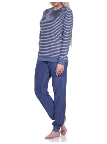 NORMANN Frottee Pyjama langarm Schlafanzug Bündchen Streifen - 75917 in marine