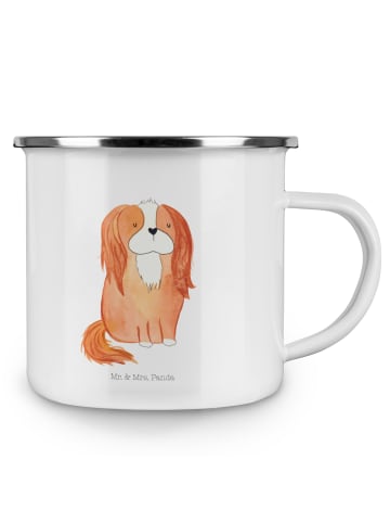 Mr. & Mrs. Panda Camping Emaille Tasse Hund Cavalier King Charle... in Weiß