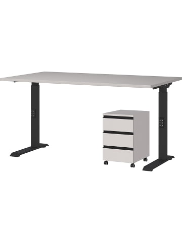 KADIMA DESIGN Büro-Set, Schreibtisch & Rollcontainer, Einstellbar 68-91 cm in Greige-Schwarz
