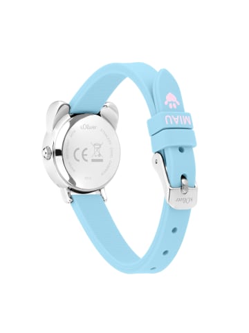 s.Oliver Armbanduhr mit süßem Katzengehäuse in blau