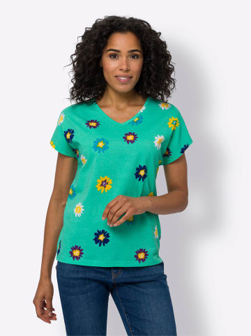 Sieh an! Kurzarmshirt in blaugrün-weiß-bedruckt