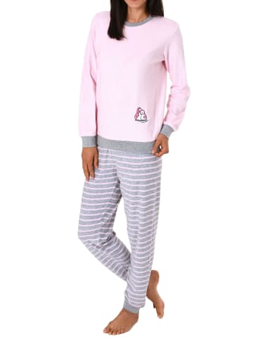 NORMANN Frottee Pyjama langarm Bündchen und Pinguin Stickerei - 50004 in rosa