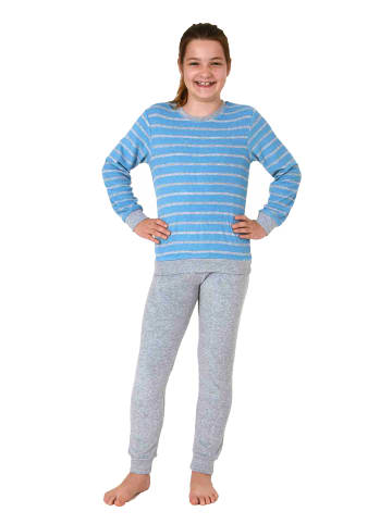 NORMANN Frottee Pyjama langarm Bündchen Schlafanzug Herz - 71553 in hellblau