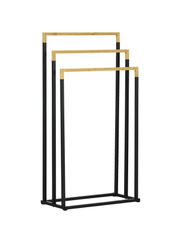 Kleankin Handtuchhalter-45L x 22,5B x 86H cm-Schwarz+Natur