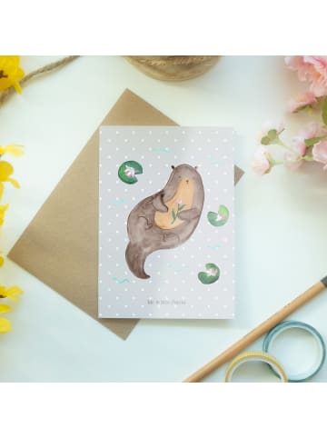 Mr. & Mrs. Panda Grußkarte Otter Seerose ohne Spruch in Grau Pastell