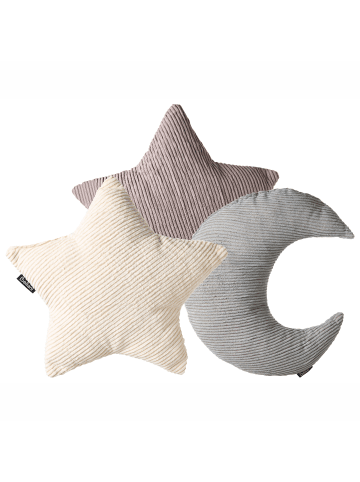 Beliani 3er-Set Dekokissen LUNA in Bunt/Weiß/Grau