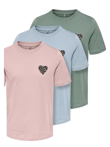 KIDS ONLY T- Shirt 'Papilon Life' 3er Pack in blau