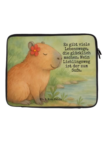Mr. & Mrs. Panda Laptop Hülle Capybara Blume Design mit Spruch in Weiß