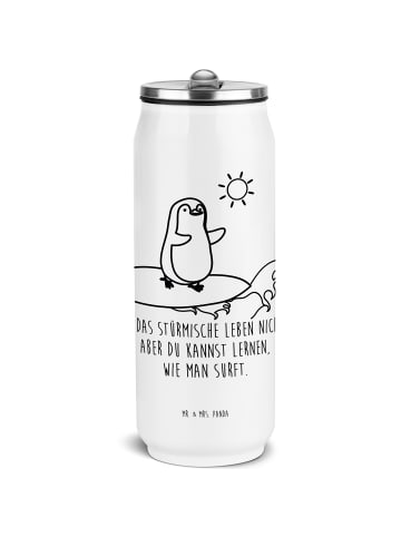 Mr. & Mrs. Panda Isolierte Trinkflasche Pinguin Surfer mit Spruch in Weiß