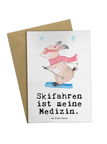 Mr. & Mrs. Panda Grußkarte Hase Skifahren mit Spruch in Weiß