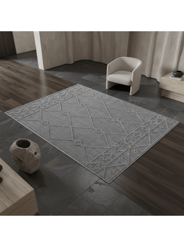 KADIMA DESIGN Teppich Outdoor Flachgewebe Berber-Muster Polypropylen Terrasse in Grau