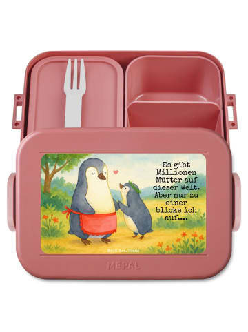 Mr. & Mrs. Panda Snackbox Pinguin mit Kind Design mit Spruch in Rot Pastell