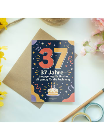 Mr. & Mrs. Panda Geburtstagskarte 37. Geburtstag Zahl fröhlich D... in Weiß