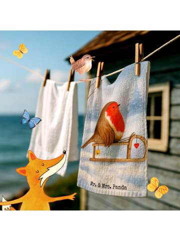 Mr. & Mrs. Panda Handtuch Rotkehlchen Schlitten Design ohne Spruch in Weiß