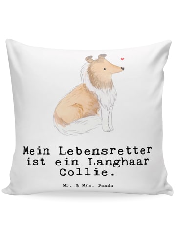 Mr. & Mrs. Panda Kissen Langhaar Collie Lebensretter mit Spruch in Weiß