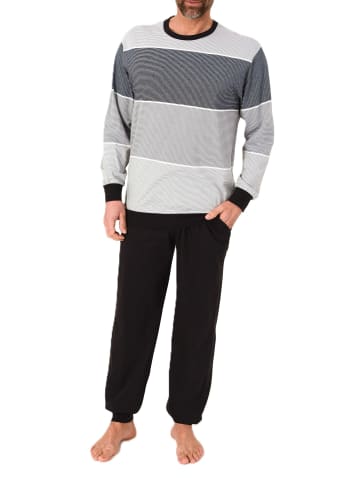 NORMANN Langarm Schlafanzug Pyjama Bündchen Streifen in grau